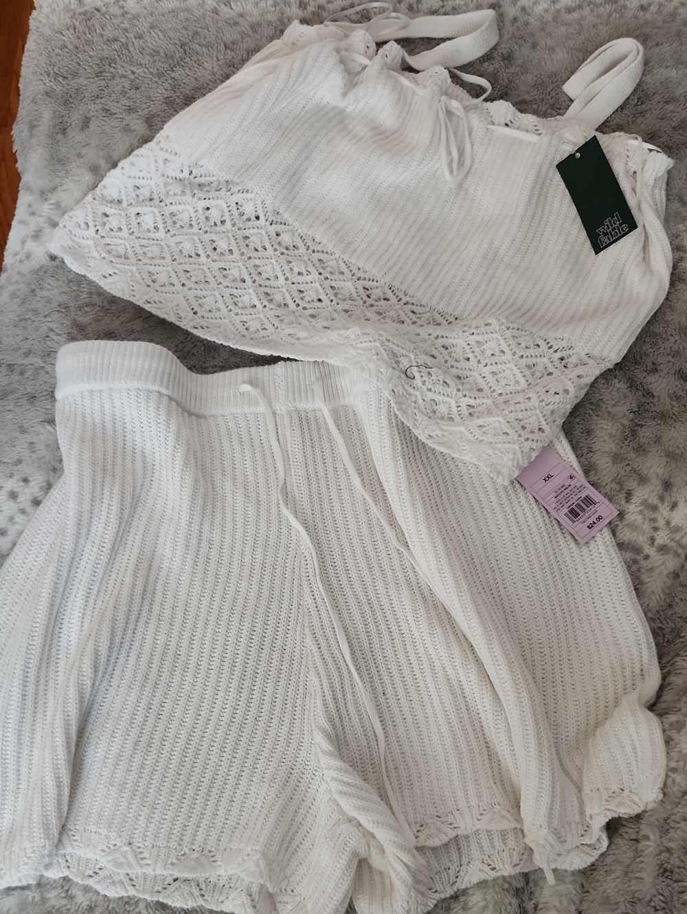 Wild Fable White Knit Crochet Tank and Plus Size Shorts Set